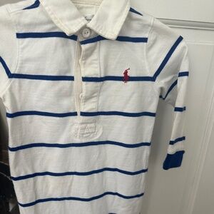 Ralph Lauren Long Coverall - Blue and White Stripe - 9 Months